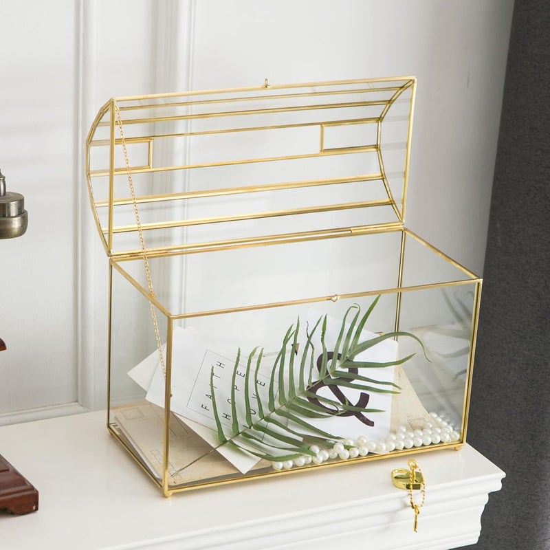 Giadun Wedding Card Box with Slot, 12.2'' Large Glass Card Boxes for Reception, Gold Cards Holder, Clear Decorative Storage Box with Lock for Baby Shower, Birthday Party, Christmas, Bridal Shower - Image 3